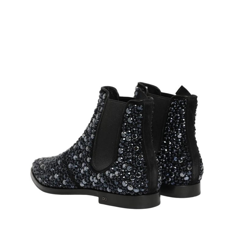 Dolce & Gabbana Black Embellished Chelsea Ankle Boots Shoes Leather - Men