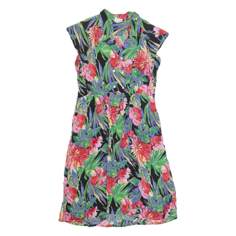 Womens Day Dress Black 90s Floral Short Sleeve Long M