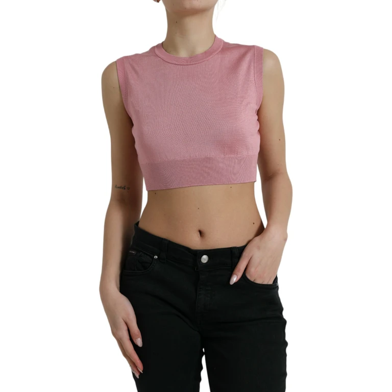 Dolce & Gabbana Pink Crew Neck Cropped Sleeveless Tank Top Silk - Women