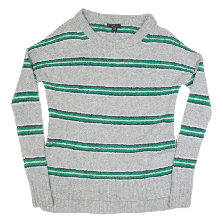 J.CREW Womens Patterned Jumper Green Striped Tight Knit Wool XXS