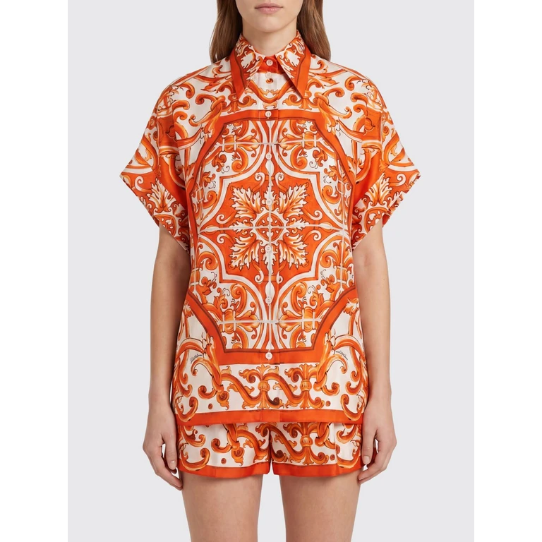Majolica Print Short-Sleeved Silk Bowling Shirt (F5T52TGDDRES9000)