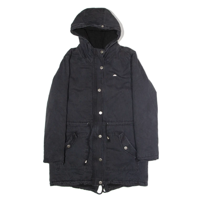 ELLESSE Fleece Lined Womens Parka Coat Black Twill Hooded L