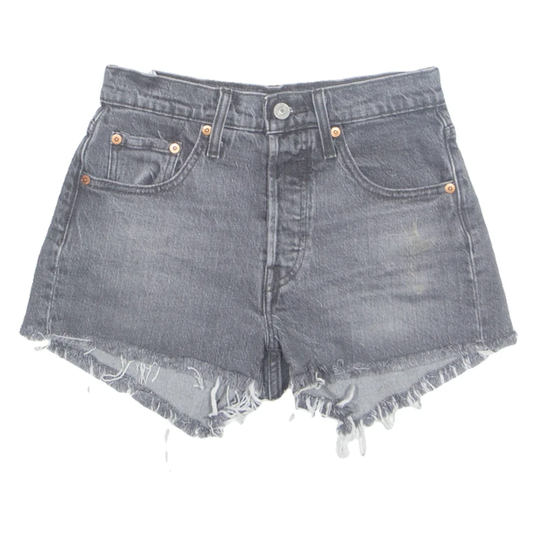 LEVI'S Cut Off 501 Premium Womens Denim Shorts Black XXS W26