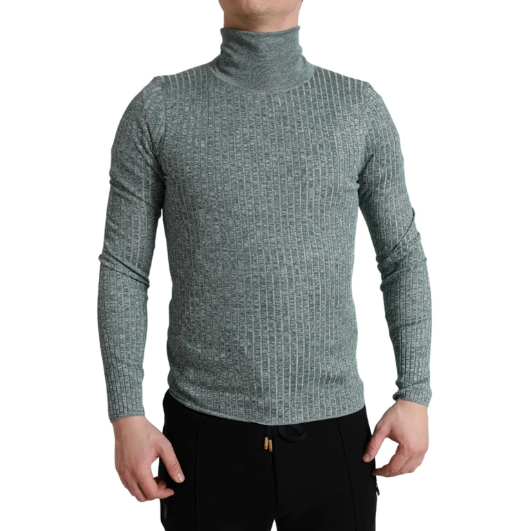 Green Polyester Turtleneck Pullover Sweater Cotton Clothing - Men