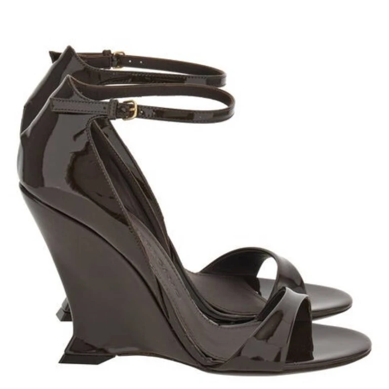 Ferragamo Vidette Patent Leather Wedge Sandals, Size 7 C