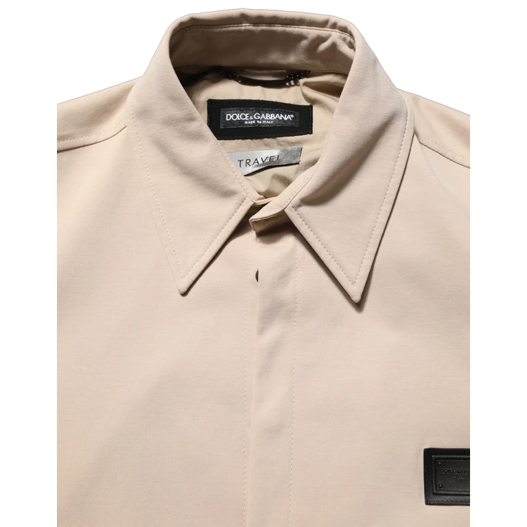 Dolce & Gabbana Beige Logo Overshirt Cotton Men Casual Shirt Elastane Polyester - Men