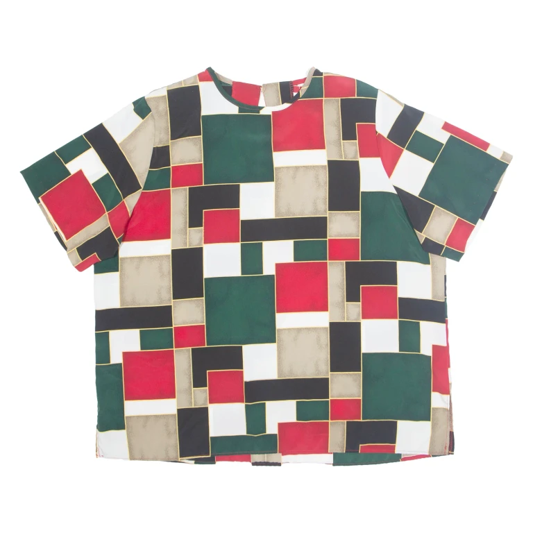 STUDIO C II Womens Printed Blouse Green 90s Geometric L