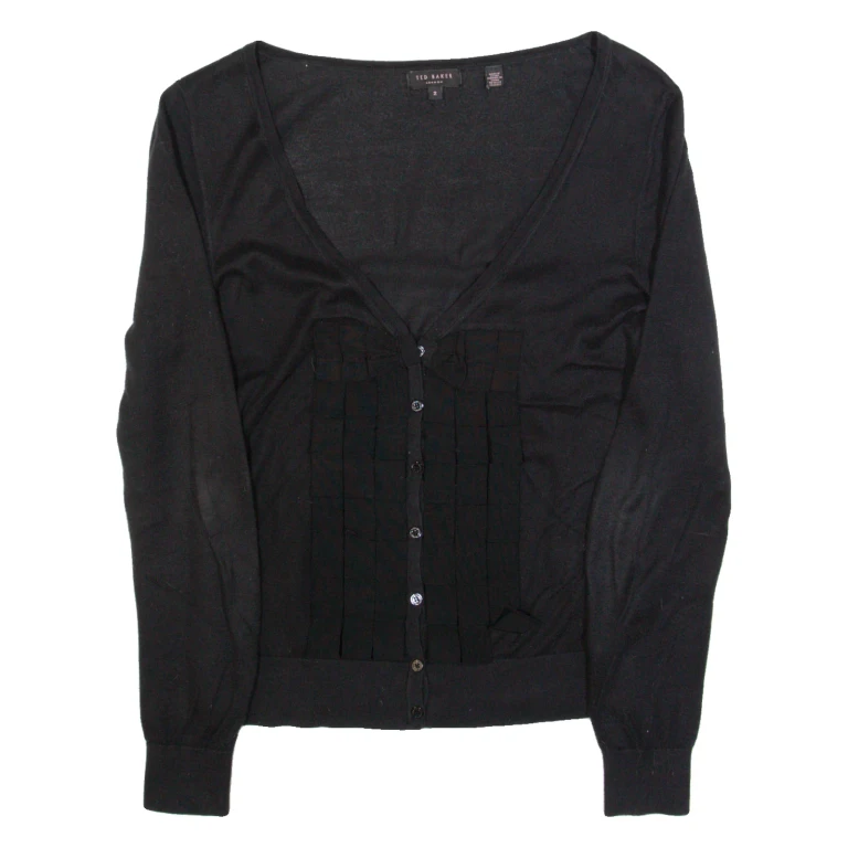 TED BAKER Womens Cardigan Black V-Neck Tight Knit S