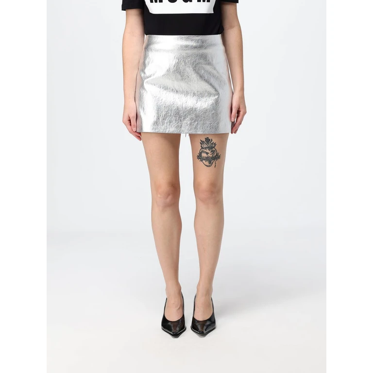 MSGM Slim Fit Laminated Faux Leather Pencil Mini Skirt in Silver (4042MDD03267305SILVER)