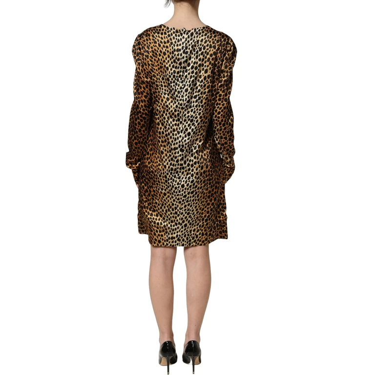 Dolce & Gabbana Brown Ocelot Print Long Sleeve Mini Dress Silk Elastane - Women