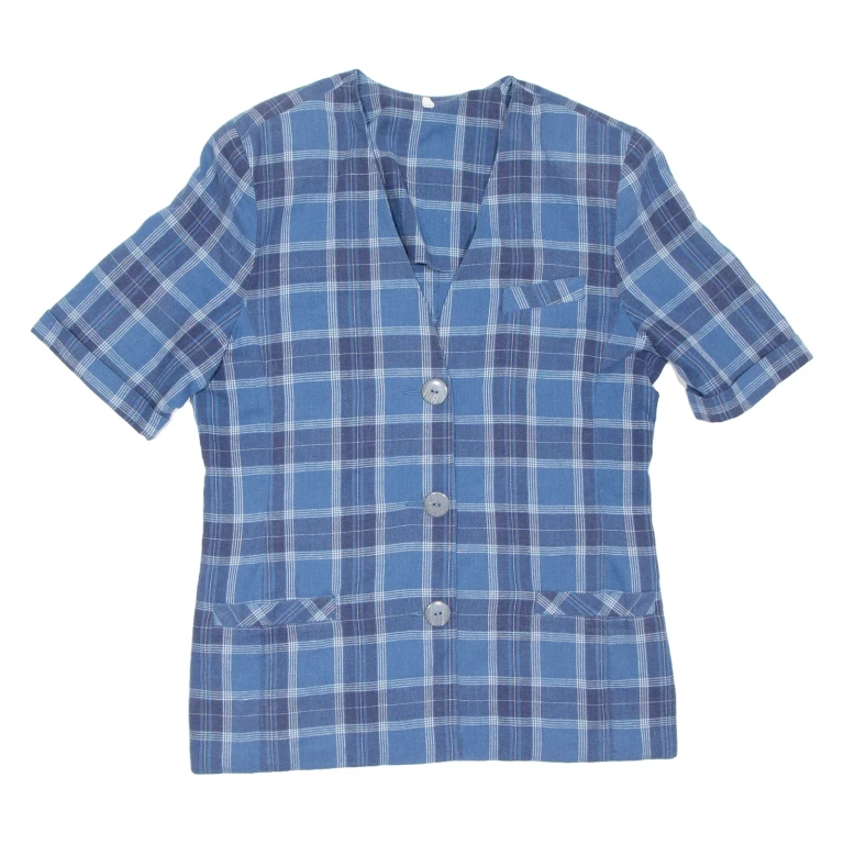 Womens Printed Waistcoat Blue V-Neck Check M