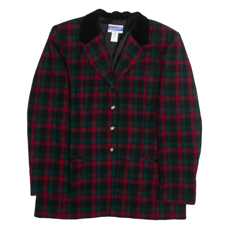 PENDLETON Womens Blazer Jacket Red Wool Plaid L