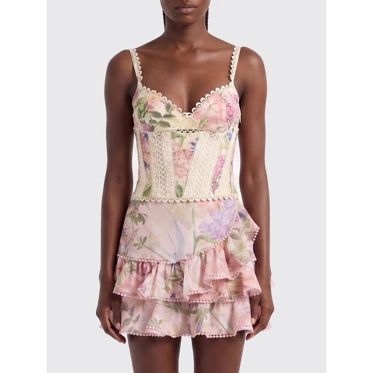 Ibiza Floral Embroidered Cotton Blend Slim Fit Corset Top (266102CREAM)