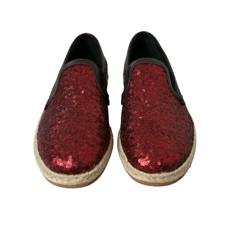 Dolce & Gabbana Red Sequined Loafers Slippers Men Shoes Leather - Men