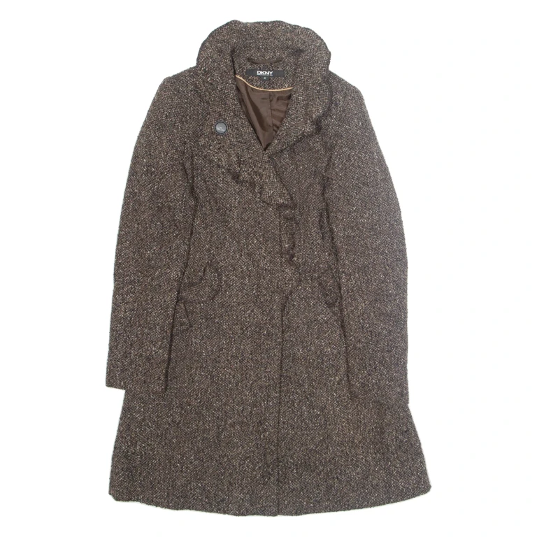 DKNY Womens Overcoat Jacket Brown Wool M