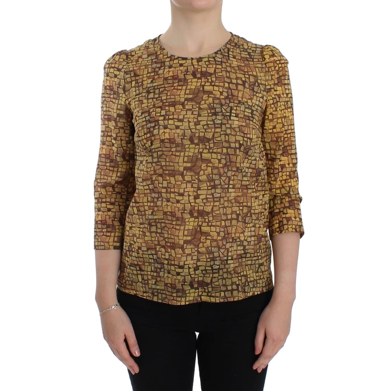 Dolce & Gabbana Multicolor Mosaic Print Silk Blouse T-Shirt - Women