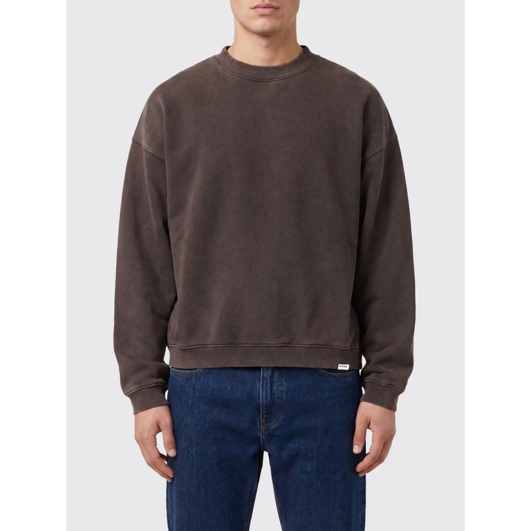 Crewneck Sweatshirt in Brown Cotton with Applied Logo and Dropped Shoulders (INM10002317)