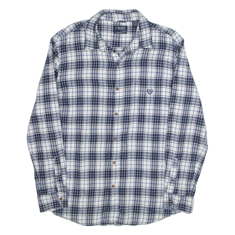 CHAPS Mens Shirt Blue Check Long Sleeve XL