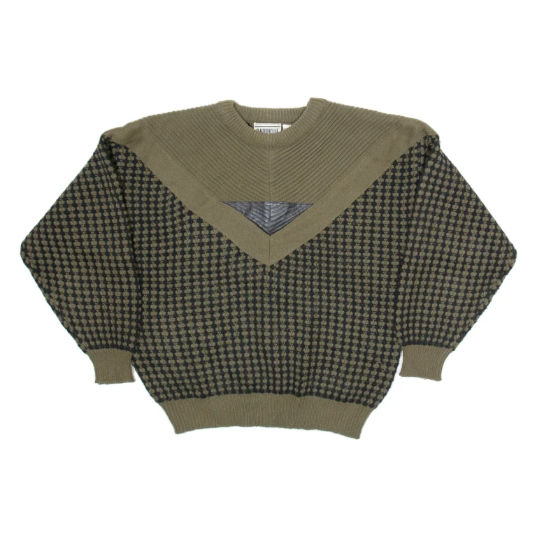 GABRIELLE Mens Patterned Jumper Green Geometric Tight Knit M