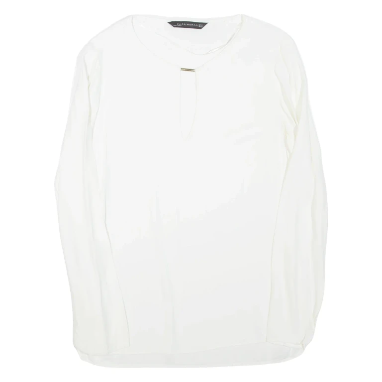 ZARA Womens Top White Long Sleeve Viscose M