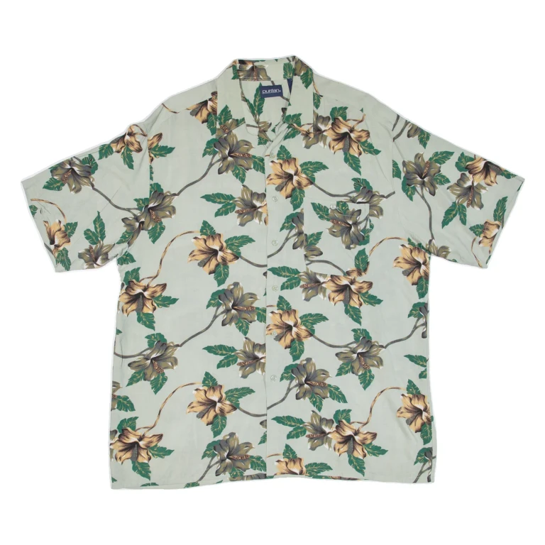 PURITAN Mens Hawaiian Shirt Green Floral L