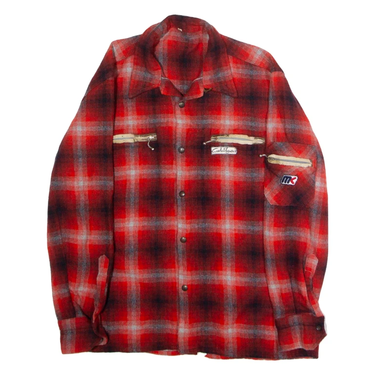 CARLO LAWRI Mens Lumberjack Jacket Red Wool 90s Check S