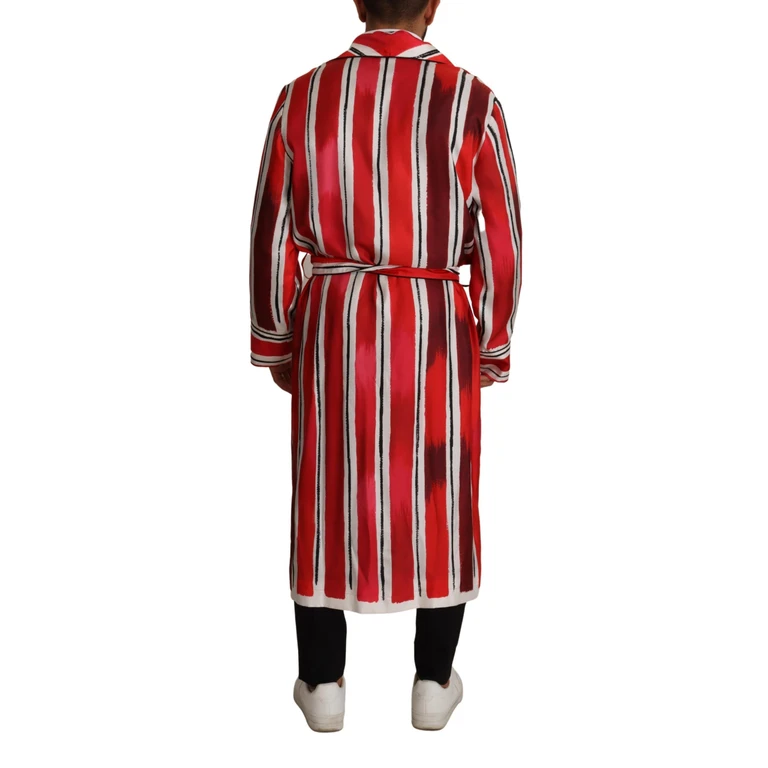 Dolce & Gabbana Red White Striped Silk Mens Night Gown Robe Clothing - Men