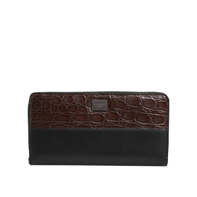 Dolce & Gabbana Black Brown Exotic Leather Men Continental Clutch Wallet And - Men
