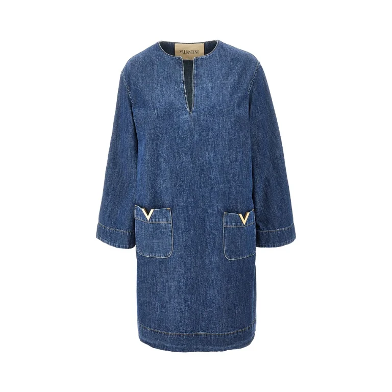 VALENTINO Denim mini skirt with V Gold details Woman 38