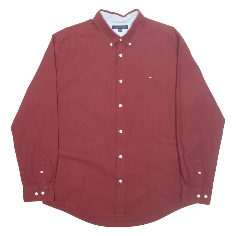 TOMMY HILFIGER Mens Plain Shirt Red Long Sleeve XL