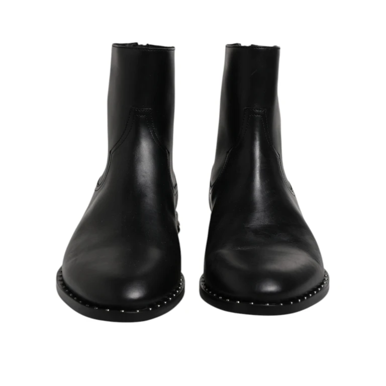 Dolce & Gabbana Black Leather Logo Ankle Boots Studded Shoes Calf - Men