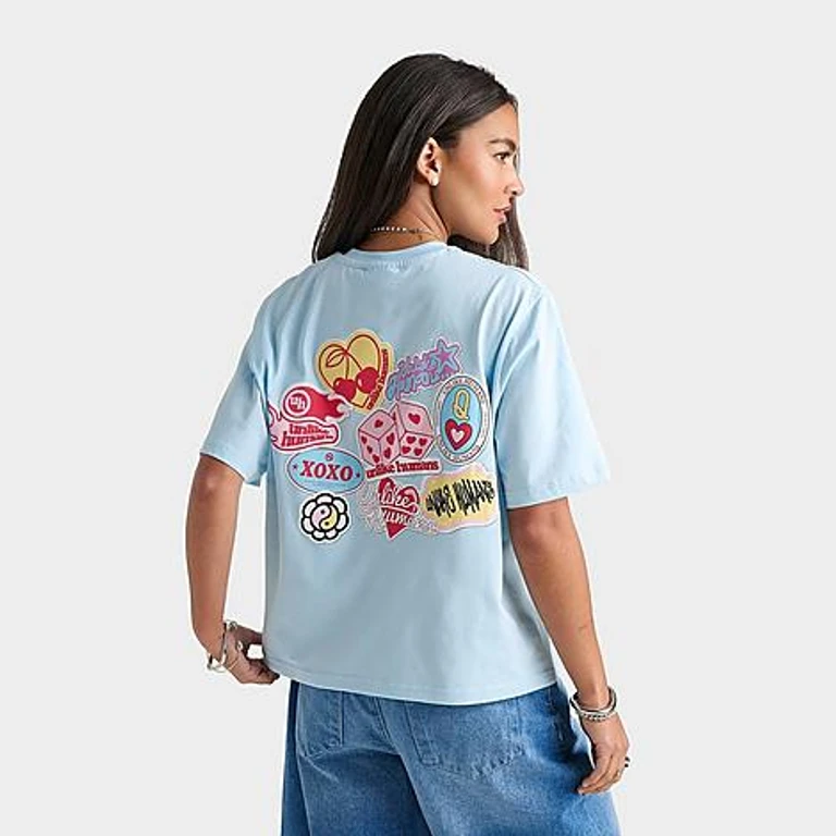 Unlike Humans Women's Patch Boxy T-Shirt in Corydalis Blue Size: XS