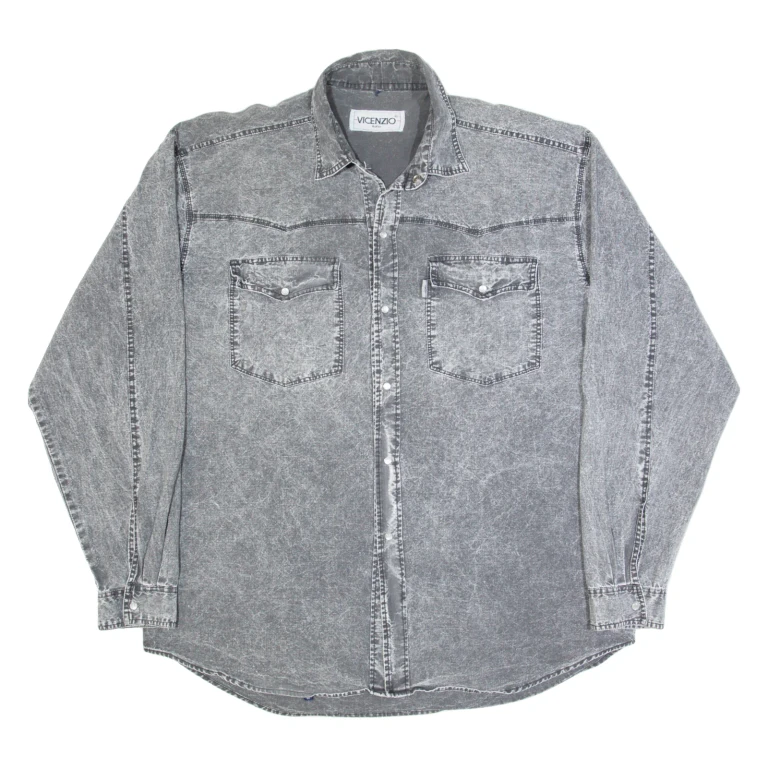 VIZENZIO Mens Denim Shirt Grey 90s Long Sleeve XL
