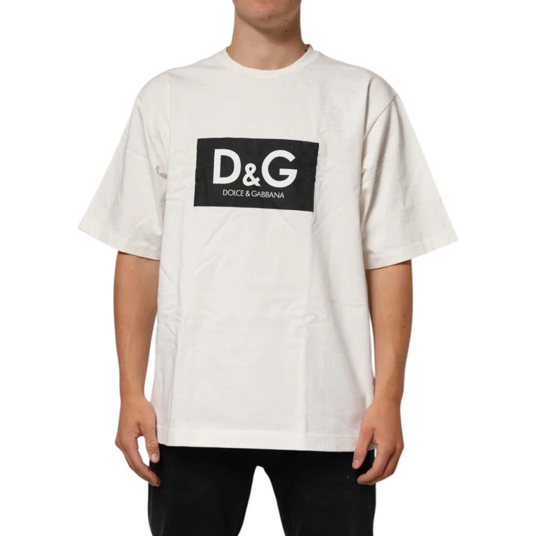 Dolce & Gabbana White Logo Print Cotton Crew Neck Men T-Shirt - Men