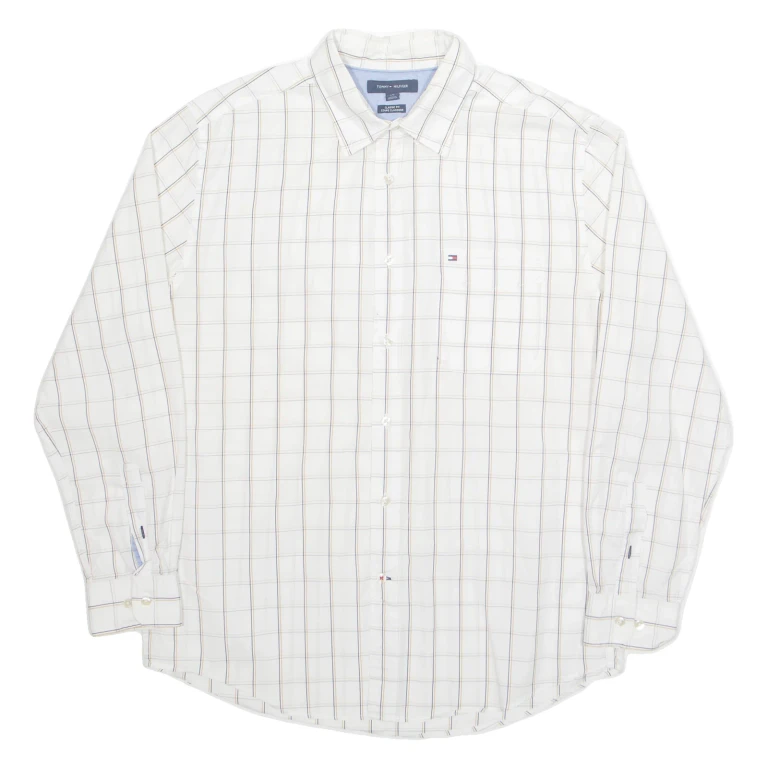 TOMMY HILFIGER Mens Shirt White Check Long Sleeve L