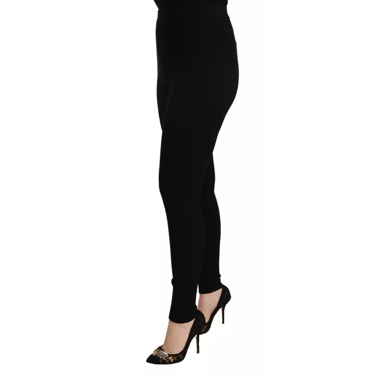 Dolce & Gabbana Black High Waist Stretch Pants Tights Wool - Women