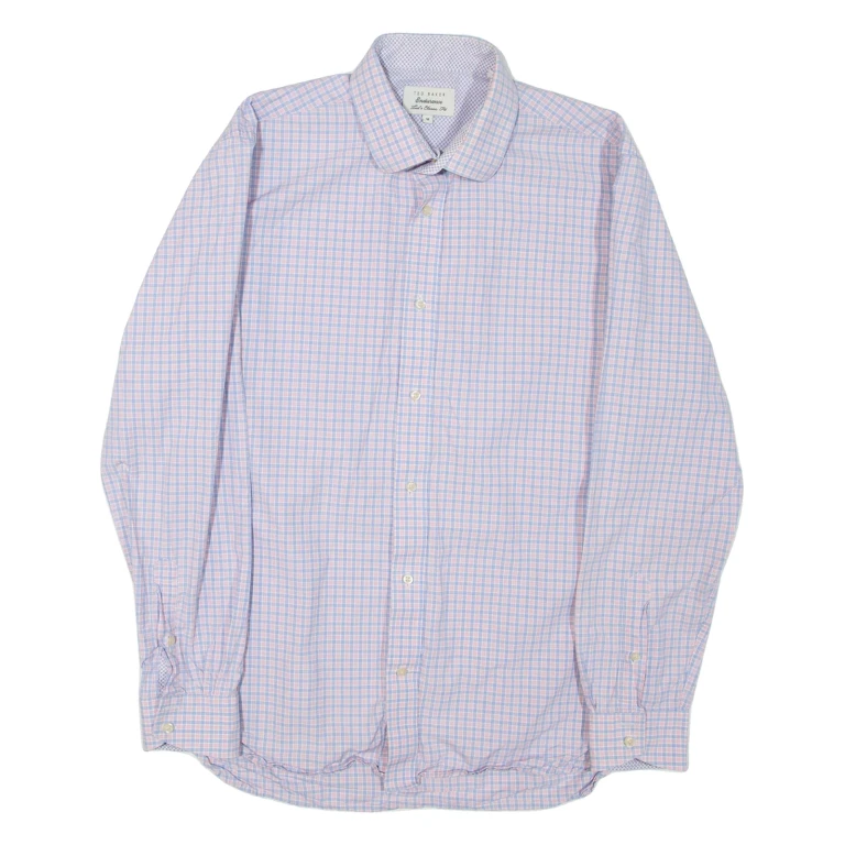 TED BAKER Mens Shirt Pink Check Long Sleeve L