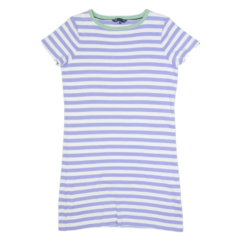 CREW CLOTHING Womens T-Shirt Dress Purple Striped Short Sleeve Knee Length UK 12