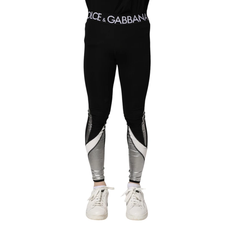 Dolce & Gabbana Black Silver Nylon Skinny Men Leggings Pants - Men