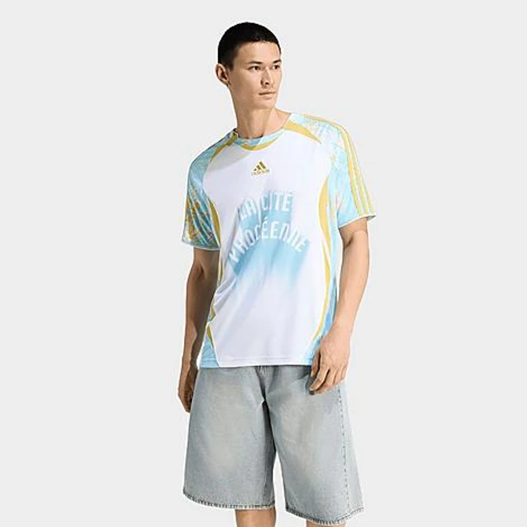 adidas Men's Originals France Graphic Soccer Jersey in White/Pyrite/Icey Blue Size: XS