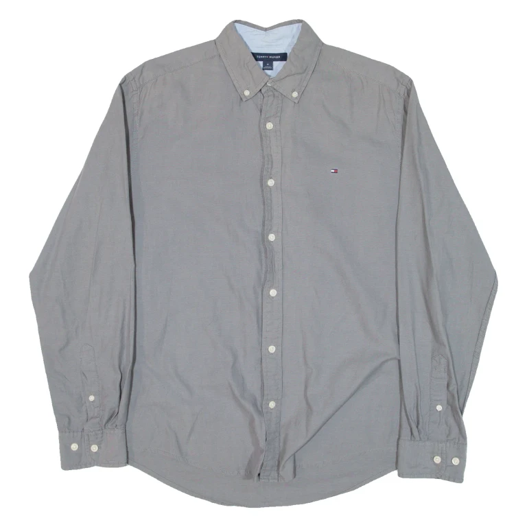 TOMMY HILFIGER Mens Plain Shirt Grey Long Sleeve M