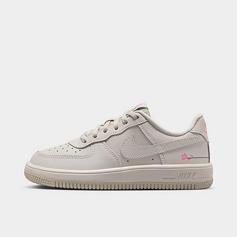 Nike Little Kids Force 1 Low Casual Shoes in Light Bone/Playful Pink/Fauna Brown Size: 1.0