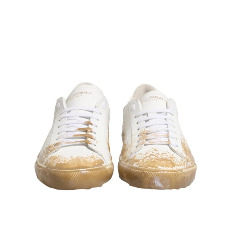 Dolce & Gabbana White Leather Paint Effect Low Top Sneakers Shoes - Men