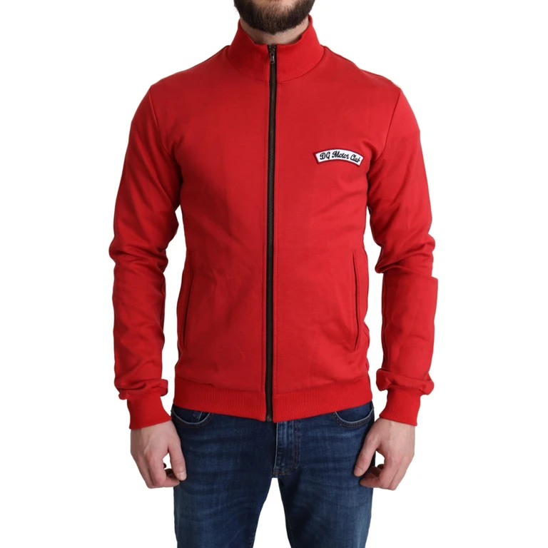 Red Dg Motor Club Zippered Cardigan Sweater Cotton Spandex Nylon Clothing - Men