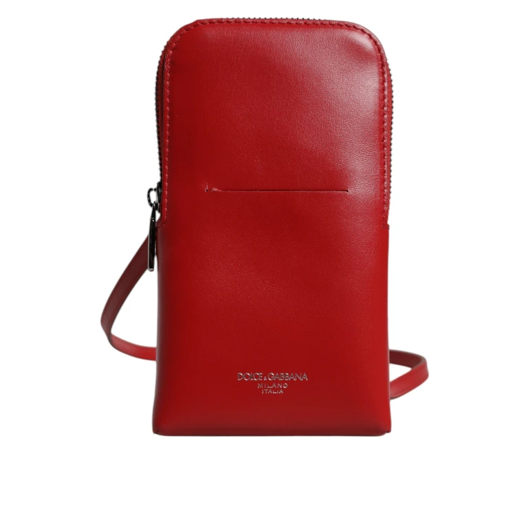 Dolce & Gabbana Red Leather Purse Phone Sling Crossbody Neck Strap Bag - Men