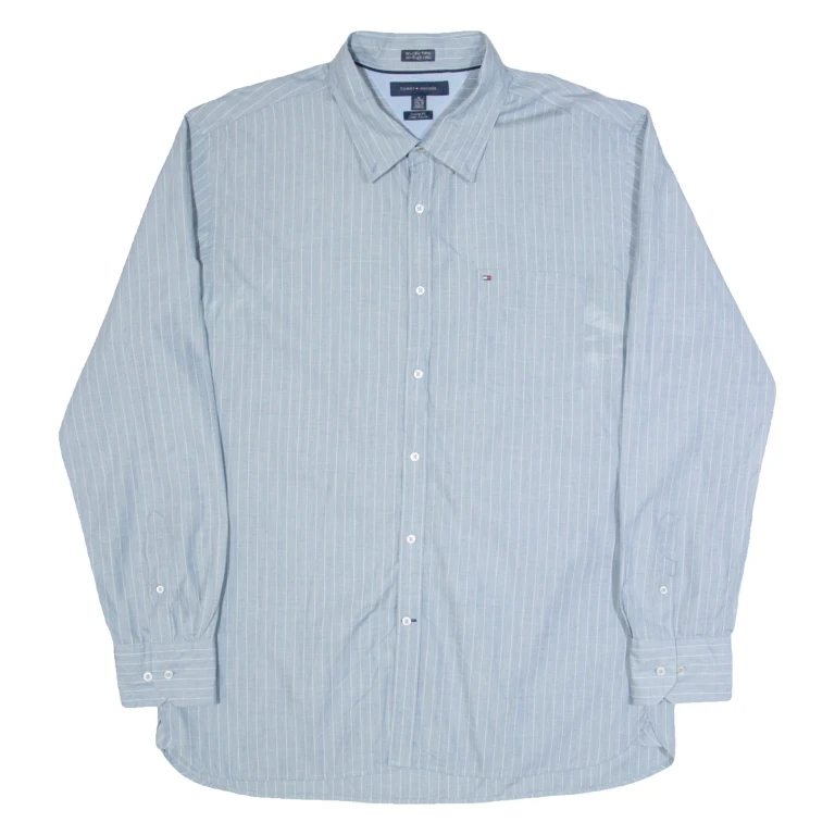 TOMMY HILFIGER Mens Shirt Blue Striped Long Sleeve XL