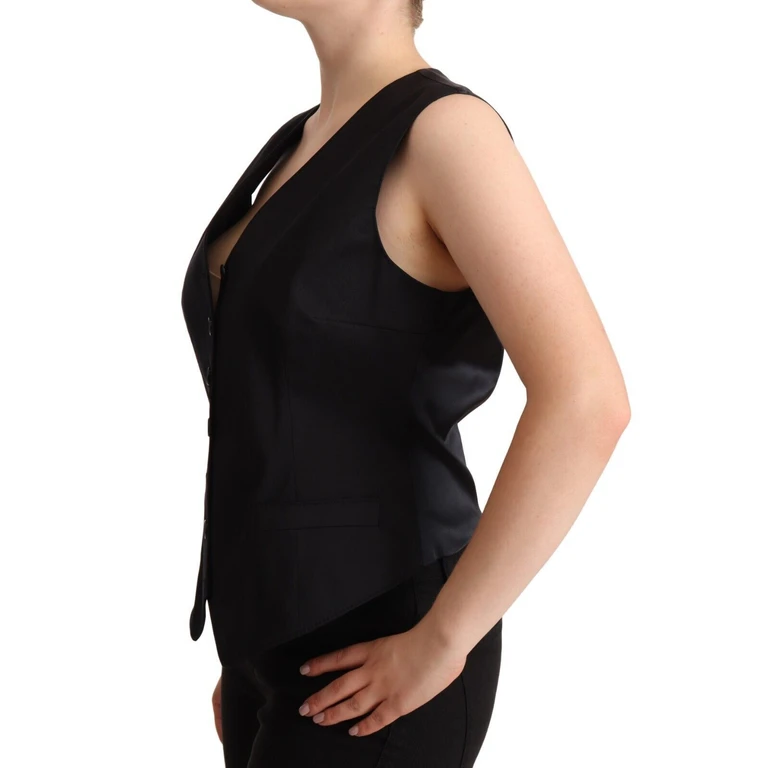 Dolce & Gabbana Black Button Down Sleeveless Vest Waiscoat Top Cotton - Women