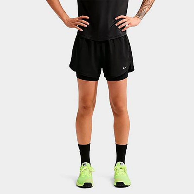 Nike Women's One Fitted Dri-FIT High-Waisted 3-Inch 2-in-1 Shorts in Black/White Size: XXS