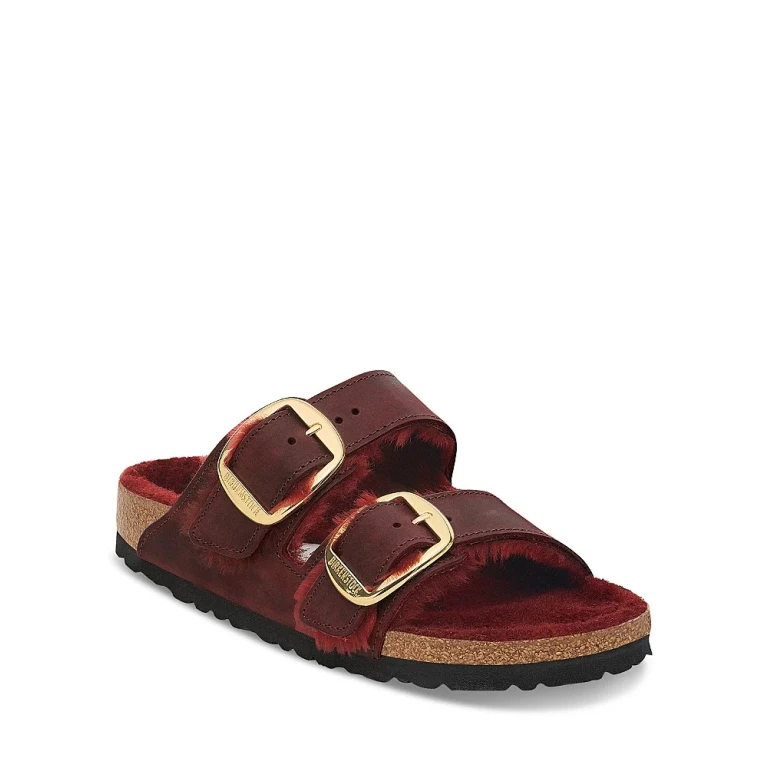 Big Buckle Arizona Shearling Slide Sandals