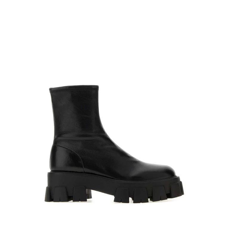 Prada Black Nappa Leather Monolith Ankle Boots Nero Stivali - Women